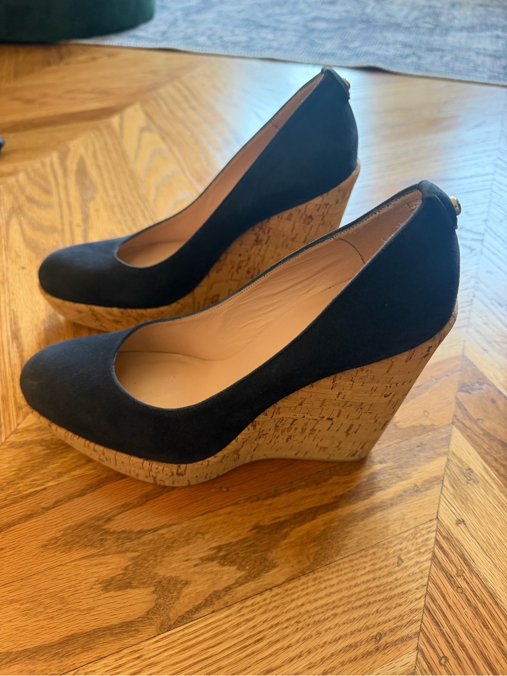 Stuart Weitzman Navy Suede Cork Wedge Pumps Women’s - Picture 1 of 7